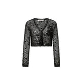 Camel & Black Lace V-neck Cardigan